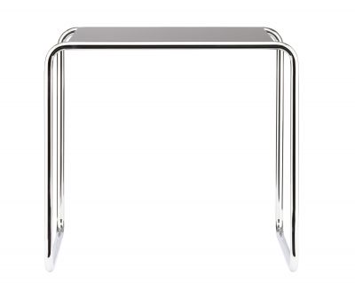 B 9 c Thonet Beistelltisch mit verchromtem Stahlrohrgestell und schwarzer Tischplatte. Moderner Designklassiker.